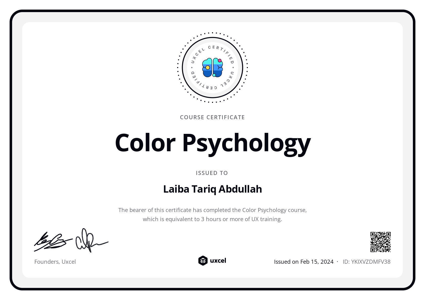 Laiba Tariq Abdullah's certificate